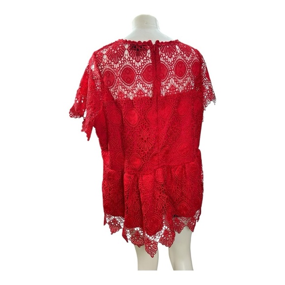 LANE BRYANT Red Crocheted Lace Scalloped Peplum Blouse—SZ. 22 - Picture 4 of 9